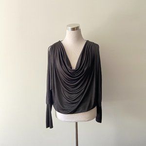 BCBGMaxAzria Womens Black Draped Cowl Neck Cold Shoulder Blouse